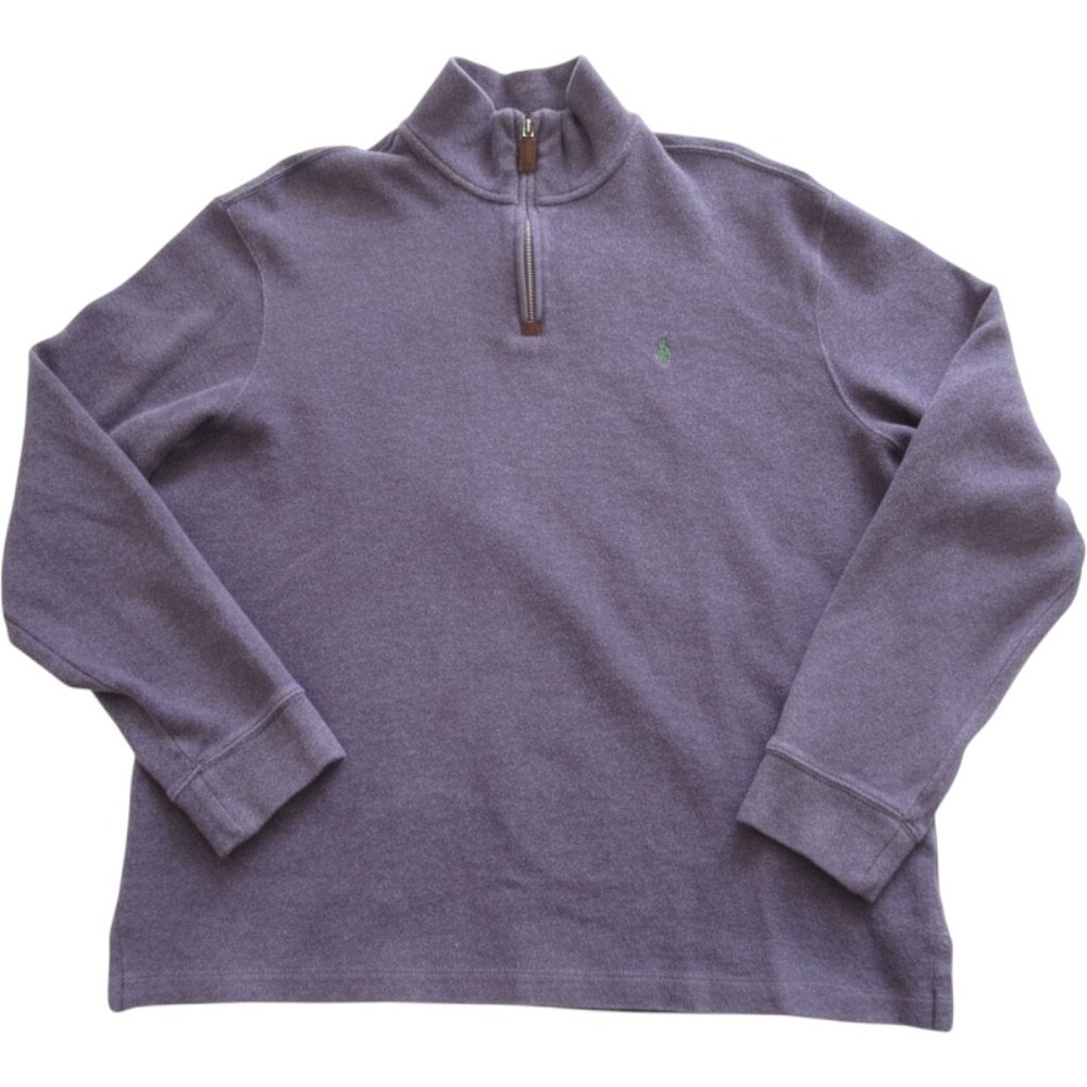Polo Ralph Lauren Men Sz L Purple Cotton 1/4 Zip Pullover Sweater Heather (M532)